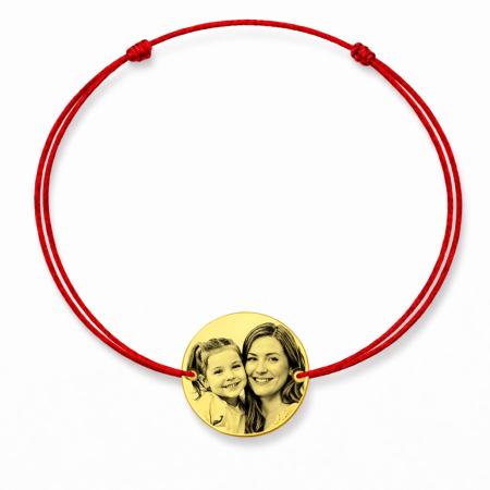 Bratari personalizate cu poza - Brățară Personalizată cu Poză și Mesaj – Bănuț Argint Placat Aur 18K, Șnur Roșu Reglabil, Pentru Femei