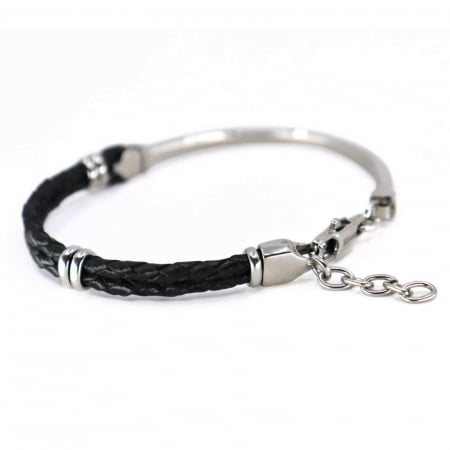 Brățară Inox Bărbați cu Piele Neagră și Aur 18K, Mărime Reglabilă [2]