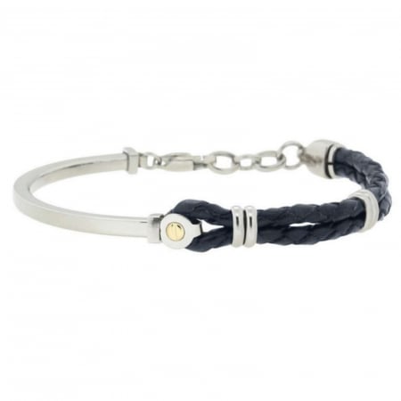 Brățară Inox Bărbați cu Piele Neagră și Aur 18K, Mărime Reglabilă [3]