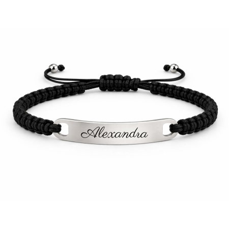 BIJUTERII OTEL INOXIDABIL - Brățară Bărbați Personalizată – Plăcuță Inox Argintie, Șnur Împletit Reglabil, Cadou pentru El