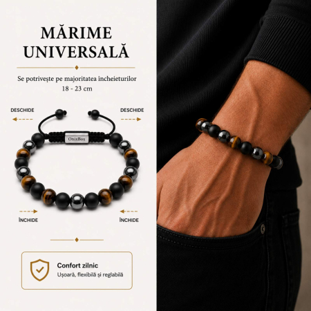 Brățară Triplă Protecție pentru Bărbați – Ochi de Tigru, Hematit și Obsidian [2]