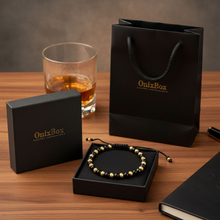 Brățară Onix cu Bile Argint 4mm Placate cu Aur 18K, Șnur Reglabil, Unisex [4]