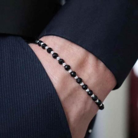 Cadouri pentru Ea - Bratara onix fatetat si bilute argint, snur reglabil