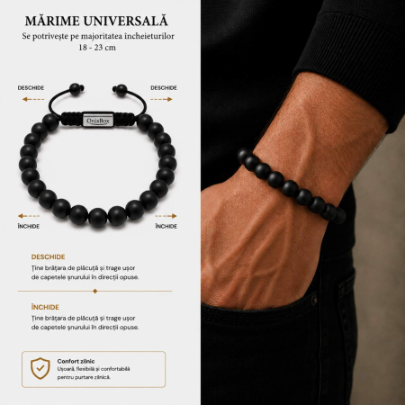 Brățară Onix Negru Mat pentru Bărbați – Pietre Naturale 8 mm – Forță & Protecție [4]