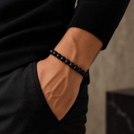 Bratari pietre semipretioase - Brățară Onix Negru Mat pentru Bărbați – Pietre Naturale 8 mm – Forță & Protecție