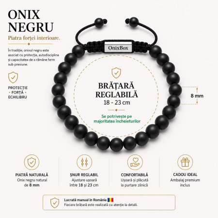 Brățară Onix Negru Mat pentru Bărbați – Pietre Naturale 8 mm – Forță & Protecție [3]