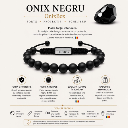 Brățară Onix Negru Mat pentru Bărbați – Pietre Naturale 8 mm – Forță & Protecție [2]