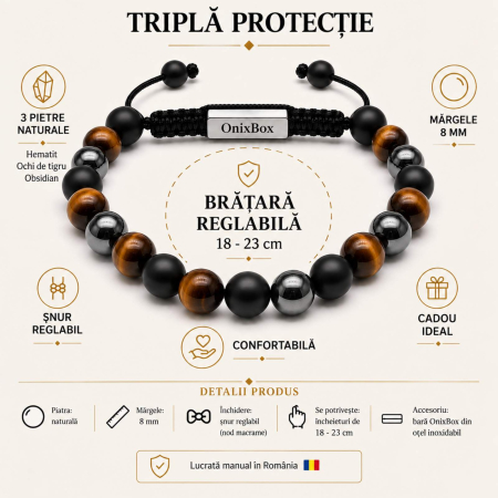 Set 2 Brățări Bărbați din Pietre Naturale 8 mm – Onix & Triplă Protecție [2]