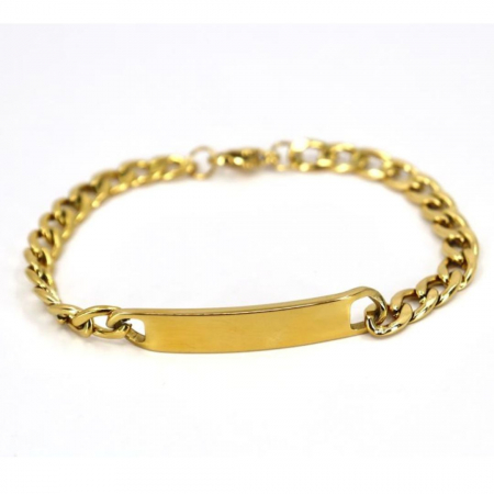 PRECOMENZI - Brățară Bărbați cu Placuță Personalizată - Oțel Inoxidabil, Aurie - Gravură Laser cu Garanție pe Viață