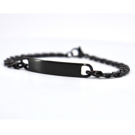 Brățară Bărbați cu Placuță Personalizată - Oțel Inoxidabil, Neagră - Gravură Laser [2]