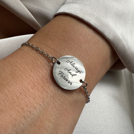 Bratari otel inoxidabil - Brățară Personalizată cu Mesaj, pentru Damă - Bănuț 20mm, Lanț Reglabil, Inox Premium