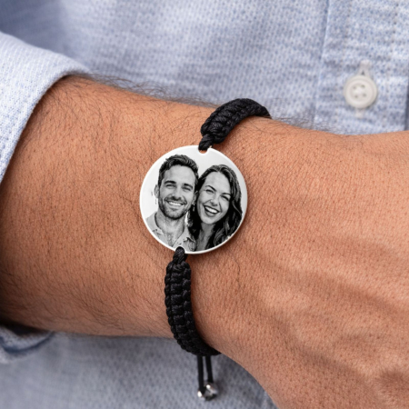 Bratari personalizate cu poza - Brățară Personalizată cu Poză din Argint 925 – Bănuț 18 mm, Șnur Reglabil Împletit, Cadou Special