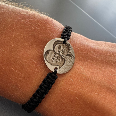 Brățări Personalizate Cuplu – Bănuț Gravat cu Poză și Text, Șnur Reglabil, Inox Premium [3]