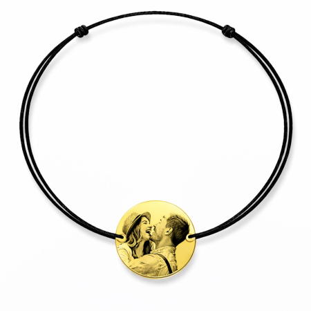 Bratari argint barbati - Brățară Personalizată cu Poză și Mesaj – Bănuț Argint Placat Aur 18K 19 mm, Șnur Reglabil, Unisex