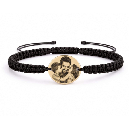Cadouri pentru Tata - Brățară Personalizată cu Poză și Mesaj pentru Tată – Bănuț Auriu 18K din Inox, Șnur Reglabil, Cadou Premium