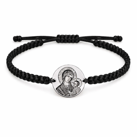 Bratari inox barbati - Brățară cu Icoana Maicii Domnului - Rezistentă la Apă, Șnur Reglabil, Bănuț Inox 20mm