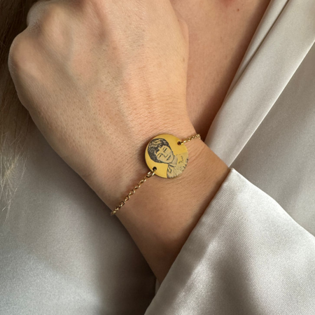 Brățară Personalizată cu Poză și Text, pentru Damă - Bănuț 20mm, Lanț Reglabil, Inox Premium Auriu [2]