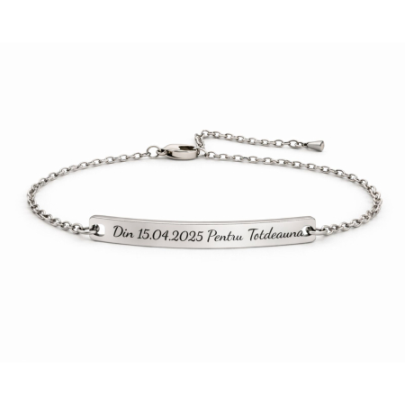 Bratari otel inoxidabil - Brățară Personalizată pentru Damă - Plăcuță 40mm, Lanț Reglabil, Inox Premium