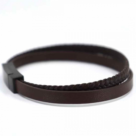 Bratara piele barbati maro personalizata, inchizatoare magnetica inox [1]