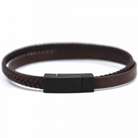 Bratara piele barbati maro personalizata, inchizatoare magnetica inox [2]