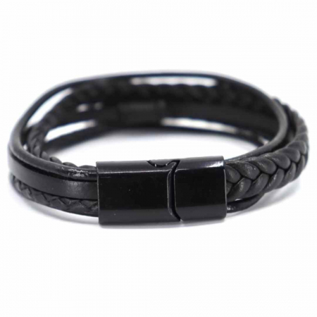 Bratara piele barbati neagra, inchizatoare inox personalizata [2]