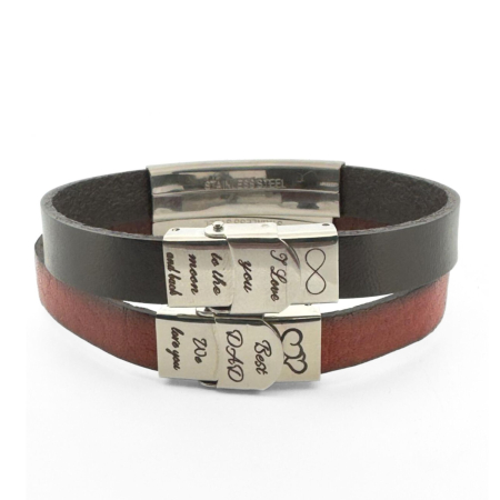 Brățară Piele Bărbați Personalizată cu Gravură Text - Plăcuță și Închidere din Inox, Piele Maro [8]
