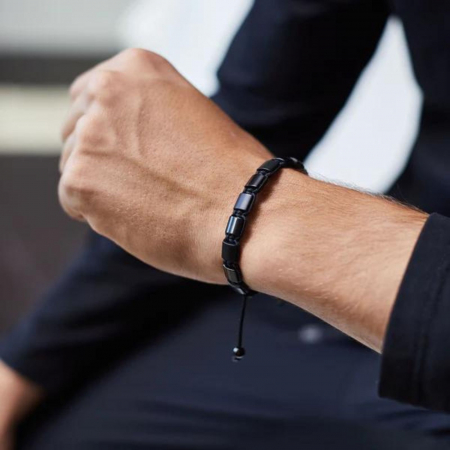 Bratara onix 8 mm, pietre patrate mate, snur macrame impletit [3]