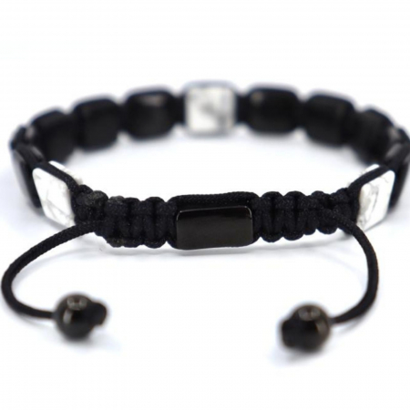 Bratara pietre onix si howlit patrate 8 mm, snur macrame impletit [3]