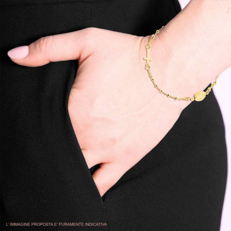 Brățări Rozariu din Argint 925 - Brățară Rozariu Argint 925 Placat cu Aur 18K - Biluțe Lucioase 2,5 mm, Cruce și Medalion