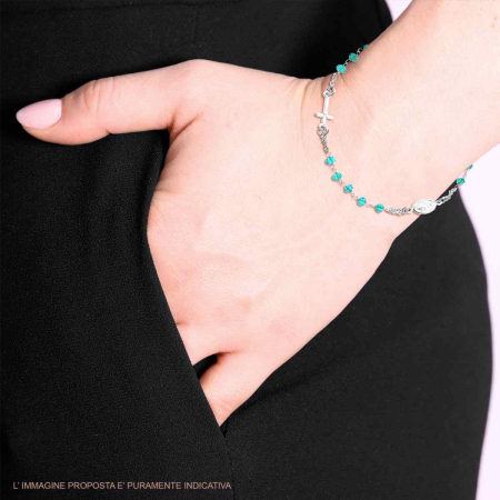 Brățări Rozariu din Argint 925 - Brățară Rozariu Argint 925 Rodiat - Cristale Verde deschis 3,5 mm, Cruce și Medalion