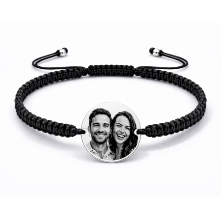 Bratari personalizate cu poza - Bratara snur banut personalizat foto Argint 925