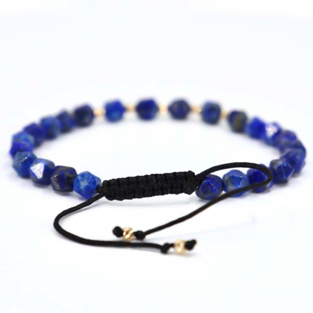 Bratara snur cu bilute de aur si pietre Lapis Lazuli fatetat [4]