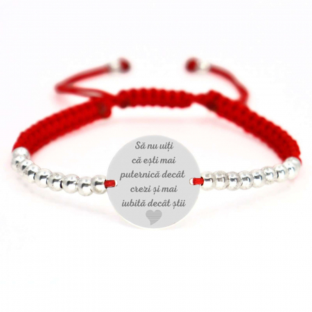 Brățară șnur cu biluțe și bănuț Argint 925 personalizată cu poză [5]