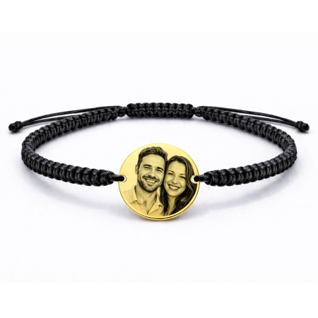 Bratari personalizate cu poza - Brățară șnur împletit și bănuț personalizat cu poză, Argint 925