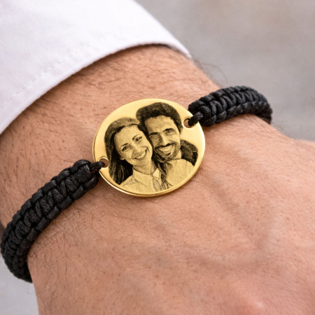 Bratari personalizate cu poza - Brățară Personalizată cu Poză – Bănuț Argint 925 Placat Aur 18K, Șnur Împletit Reglabil