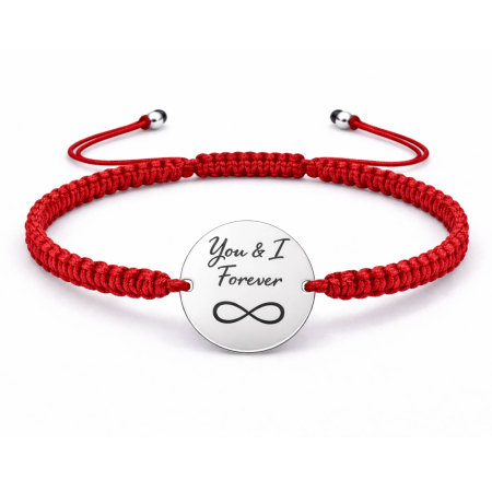 Bratari Argint Personalizate - Bratara snur rosu si banut gravat text Argint 925