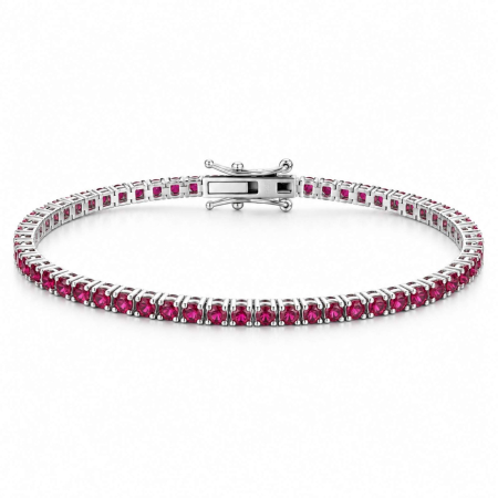 Bratari argint femei - Brățară Tennis Argint 925, Cristale Zirconiu Fucsia 2mm, Lungime 19 cm, pentru Damă