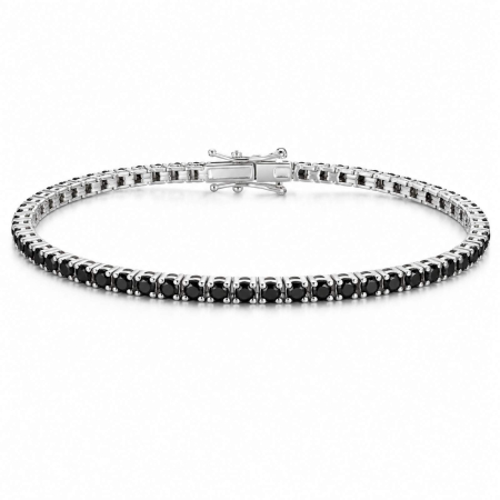 Bratari argint femei - Brățară Tennis Argint 925, Cristale Zirconiu Negru 2mm, Lungime 17 cm, pentru Damă