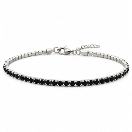 Bratari Tennis Argint - Bratara Tennis Argint 925, Cristale Zirconiu Negru 2mm, Lungime Reglabilă, pentru Damă