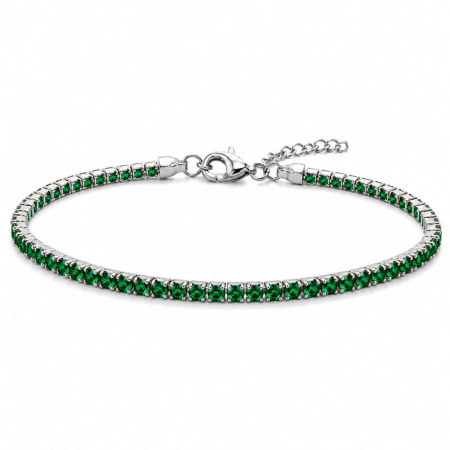 Bratari Tennis Argint - Brățară Tennis Argint 925 pentru Damă cu Zirconiu Verde 2 mm – Reglabilă