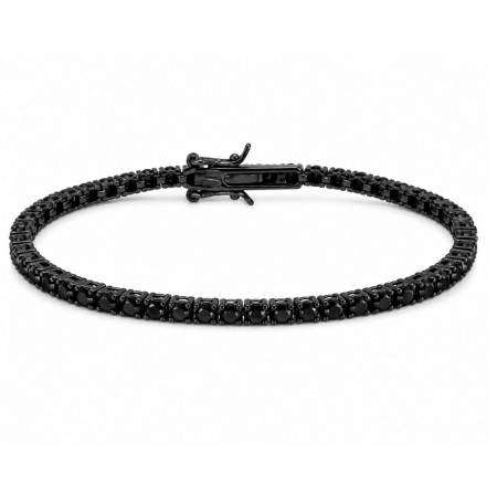Bratari Tennis Argint - Brățară Tennis Argint 925 cu Rodiu Negru pentru Damă, Zirconiu Negru 2.5 mm – 16 cm