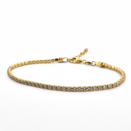 Bratara Tennis Argint 925 Placată cu Aur, Cristale Albe Zirconiu 2mm, Lungime Reglabilă, pentru Damă [3]