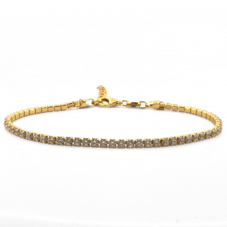 Cadouri sub 300 RON - Bratara Tennis Argint 925 Placată cu Aur, Cristale Albe Zirconiu 2mm, Lungime Reglabilă, pentru Damă