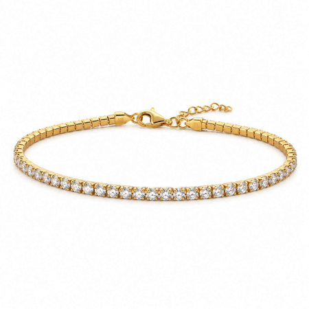 Bratari argint femei - Bratara Tennis Argint 925 Placată cu Aur, Cristale Albe Zirconiu 2mm, Lungime Reglabilă, pentru Damă