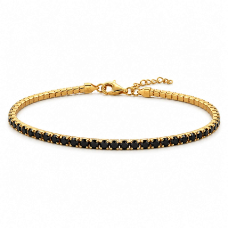 Bratari argint femei - Bratara Tennis Argint 925 Placata cu Aur, Cristale Zirconiu Negru 2mm, Lungime Reglabilă, pentru Damă