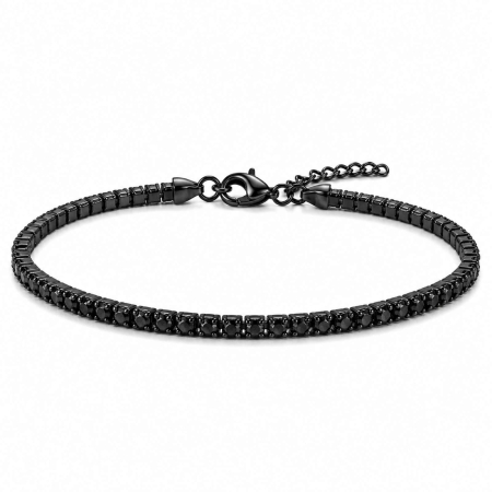 Bratari Tennis Argint - Brățară Tennis Argint 925 Rodiat Negru pentru Damă cu Zirconiu Negru 2 mm – Reglabilă