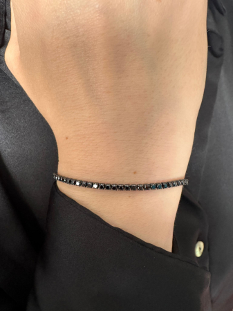Cadouri sub 300 RON - Bratara Tennis Argint 925 Placata cu Rodiu, Cristale Zirconiu Negru 2mm, Lungime Reglabilă, Unisex