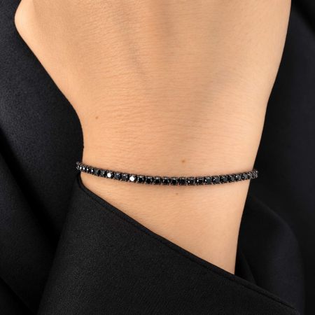 Bratari Tennis Argint - Brățară Tennis Argint 925 Rodiat Negru pentru Damă cu Zirconiu Negru 2 mm – Reglabilă