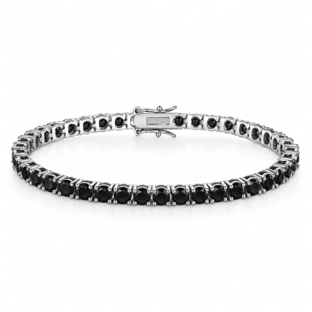 Bratari Tennis Argint - Brățară Tennis Argint 925 Rodiat cu Zirconiu Negru 4 mm – Unisex, 19 cm