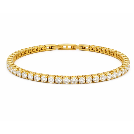 Bratari Tennis - Brățară Tennis Aurie din Oțel Inoxidabil cu Cristale Zirconiu Alb 3 mm, Reglabilă, Unisex